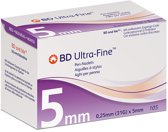 BD Micro-Fine Ultra Pro Pen-Nadeln 5 mm Verpackung mit 105 Stück Inhalt