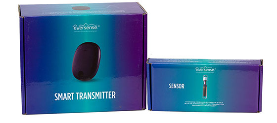 Eversense E3 Transmitter und Sensor in der Verpackung