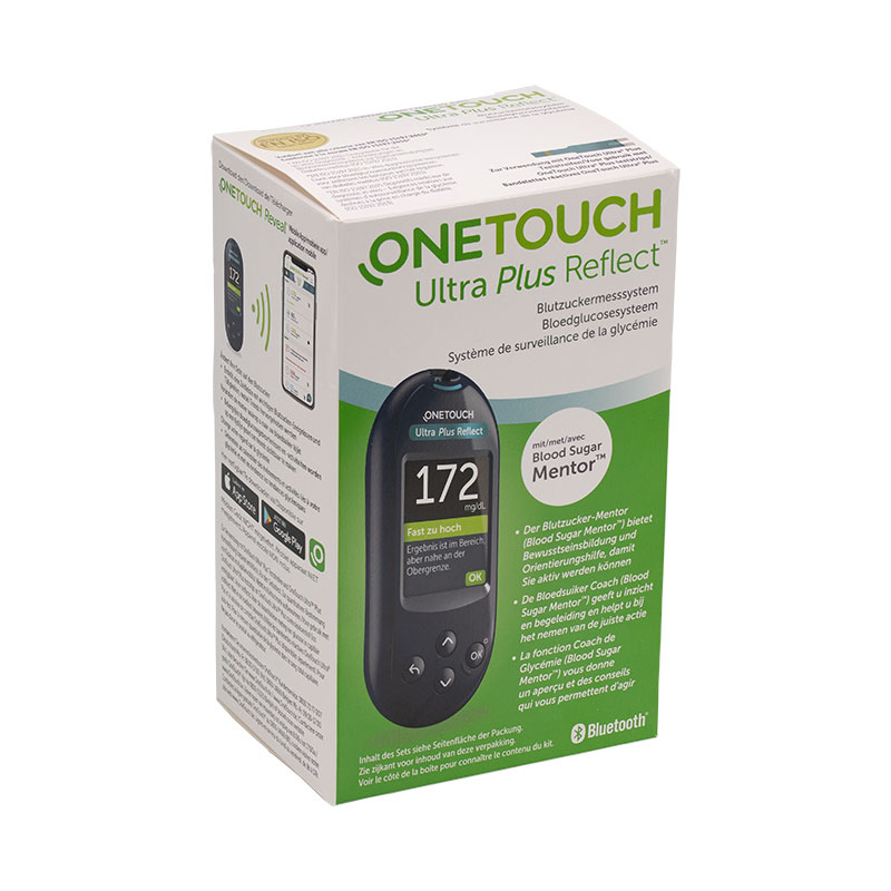 OneTouch Ultra Plus Blutzuckermessgerät in mg/dl Verpackung