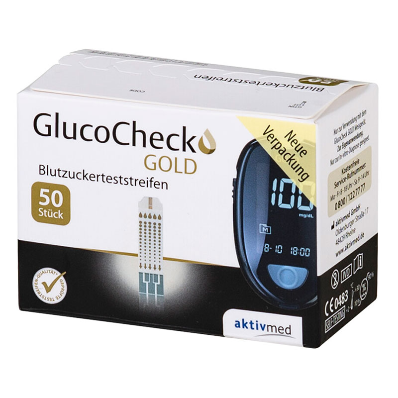 GlucoCheck GOLD Blutzuckerteststreifen Verpackung
