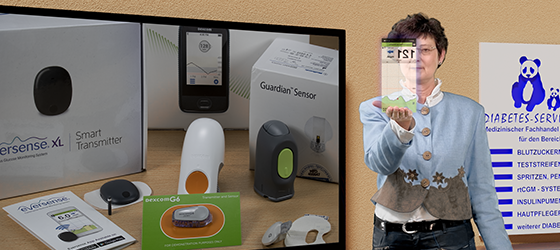 Frau Stoll zeigt ihren Glucosewert